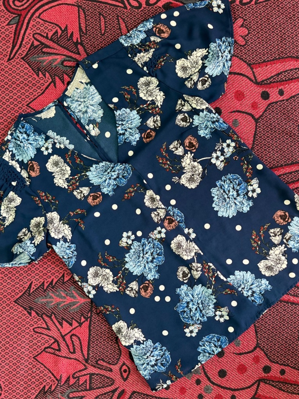Dolce Vita Navy Floral Polka Dot Short Sleeve Top